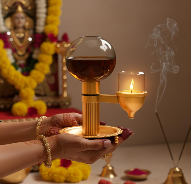 The Divine Tales Brass Akhand Jyot Diya for Pooja Meditation and Home Temple Spiritual Oil Lamp for Positive Energy Ideal for Navratri Diwali Festival and Daily Prayer Use