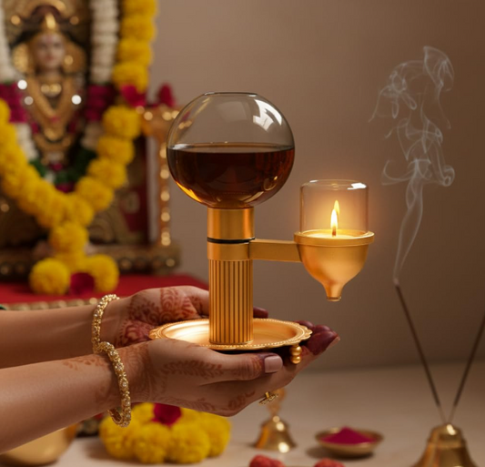 The Divine Tales Brass Akhand Jyot Diya for Pooja Meditation and Home Temple Spiritual Oil Lamp for Positive Energy Ideal for Navratri Diwali Festival and Daily Prayer Use