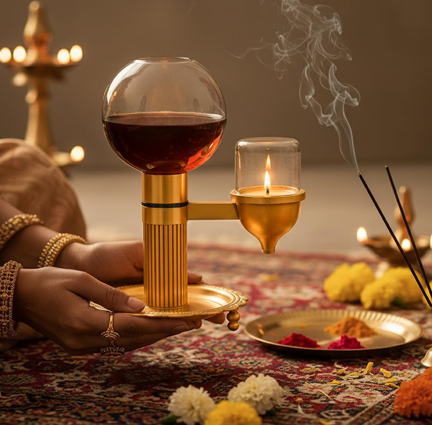 The Divine Tales Brass Akhand Jyot Diya for Pooja Meditation and Home Temple Spiritual Oil Lamp for Positive Energy Ideal for Navratri Diwali Festival and Daily Prayer Use